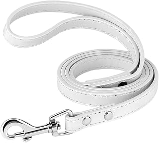 Leather Dog Leash Soft S/M White