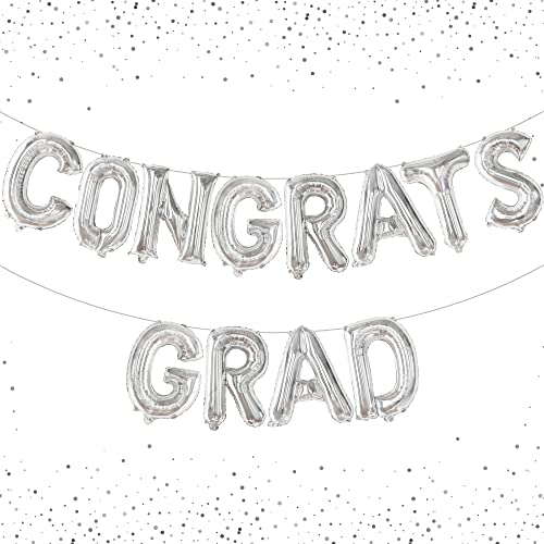 Image of Graduation Decorations 2026 | Congrats Grad Balloons - 16 Inch | Silver Congrats Grad Banner | Congratulations Banner For 2026 Graduation Decorations | Silver Graduation Balloons, KatchOn