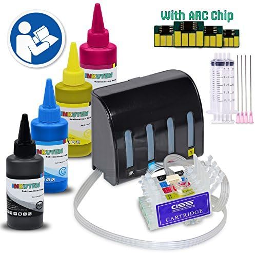 INKUTEN Sublimation Ciss Continuous Ink Supply System for XP 100 XP 200 XP 300 XP 400 XP 310 XP 410 WF 2510 WF 2520 WF 2530 WF 2540 4x100ml True Color Sublimation Ink