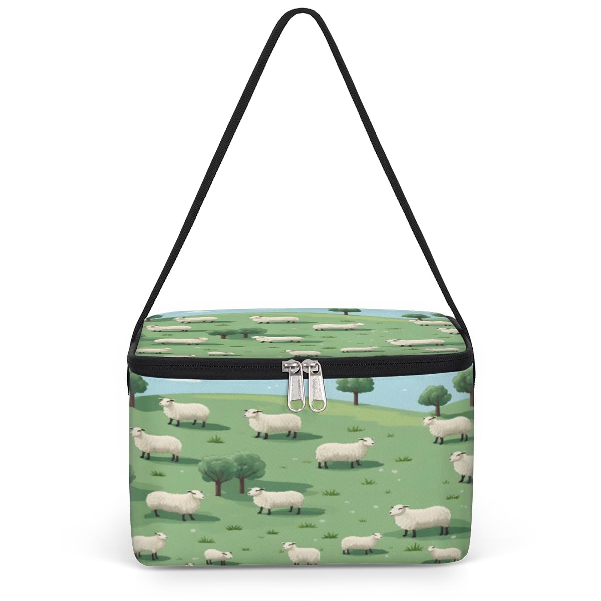 GzLeyigou Herd Sheep Lunch Bags for Women Men 9 Cans, Hot & Cold Food Delivery Bag Insulated Grocery Bag Insulated Lunch Box Sheeps on Hillside Meadow Cooler Bag for Office Work Picnic Beach
