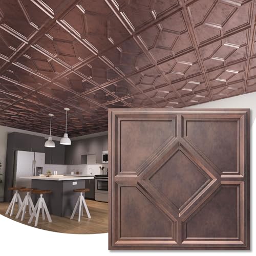 WOWSTAR 12-Pack 24"x24" Drop Ceiling Tiles, Waterproof Glue up Ceiling