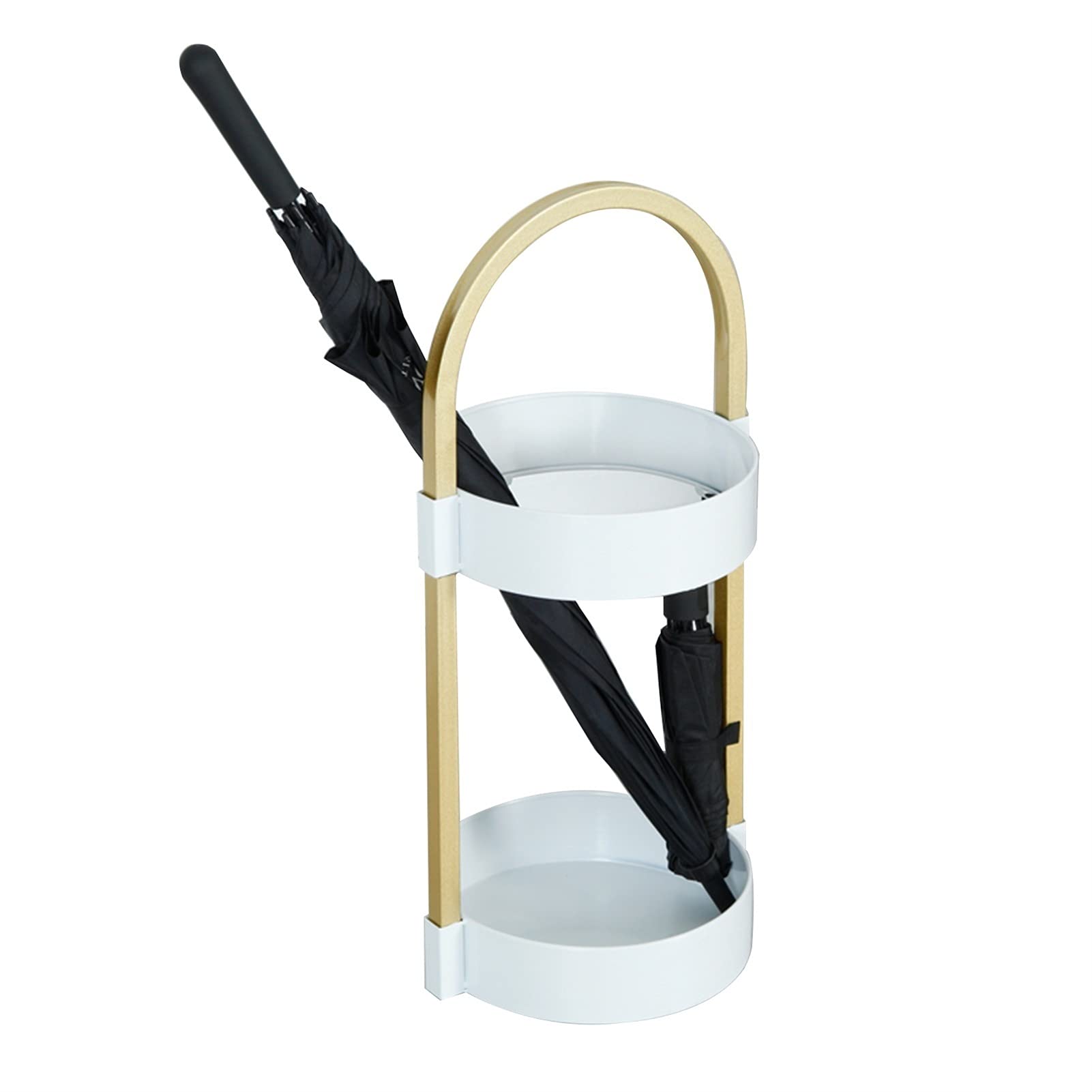 Umbrella Stand Floor-Standing Light with 4 Hooks Can Store Long Umbrellas,Waterproof and Rust-Proof,Saving Space/Gold White