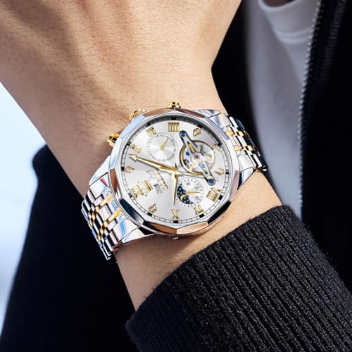 Image of OLEVS Watch for Men Automatic Classic Mechanical Watch Diamond Mirror Stainless Steel Dress Casual Waterproof Day /Date Calendar