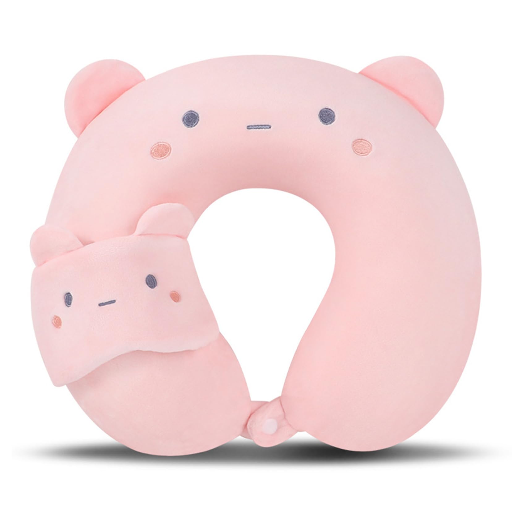 TROYSINC Reisekissen für das Flugzeug mit Augenmaske, Nackenkissen Flugzeug Kopfstütze Schlafkissen für Kinder und Erwachsene, Zuhause und Büro Schlafkissen (Rosa Bär)