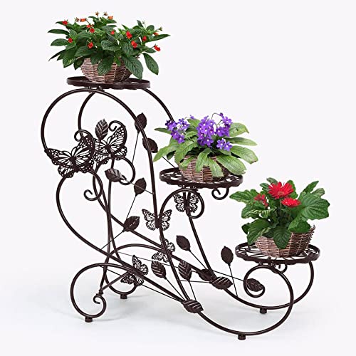 Hlc 3 Tier Metal Garden Plant Stand Flower Pot Plant Holder Display Rack For Indoor Outdoor Use,Metal Flower Stand With 3 Flower Pot For Patio, Living Room,Corner Balcony And Bedroom #TOP4