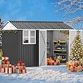 DWVO 10x8ft Metal Outdoor Storage Shed with Window, Lockable Tool Storage Sheds, Oversized Steel Garden Sheds with Sloped Roof for Backyard, Patio, Garage, Lawn, Dark Gray