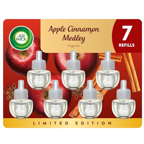 Air Wick Plug In Refill Apple Cinnamon Medley Fall Scent Essential Oils 7ct | 7ct Air Wick scented oil refills in Apple Cinnamon Medley, infused with essential oils for a warm fall scent. - image 1