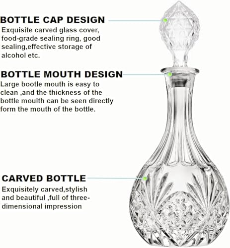 Image of Vilon Whiskey Decanter with Glass Stopper, Crystal Glass Liquor Decanter for Alcohol, Wine, Scotch, Brandy, Vodka or Bourbon decanters | 850 ML | Clear (DRB Decanter)