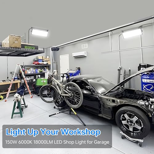 18000LM 6000K IP66 Waterproof 150W LED Garage Light, Bay Lighting for Workshop Yard 2 Pack
