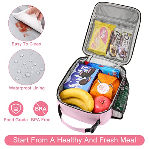 Apuucse Portable Insulated Lunch Bag with Side Mesh Pocket for Adults/Kids/Men/Women,Water-Resistant Leakproof Soft Cooler Bag Durable Thermal Lunch Box for Work/School/Picnic/Outdoor(Pink) - Image 2