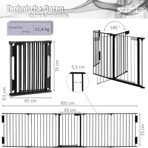 STILISTA Kaminschutzgitter 305 x 75 cm mit Tür, inklusive Montagematerial