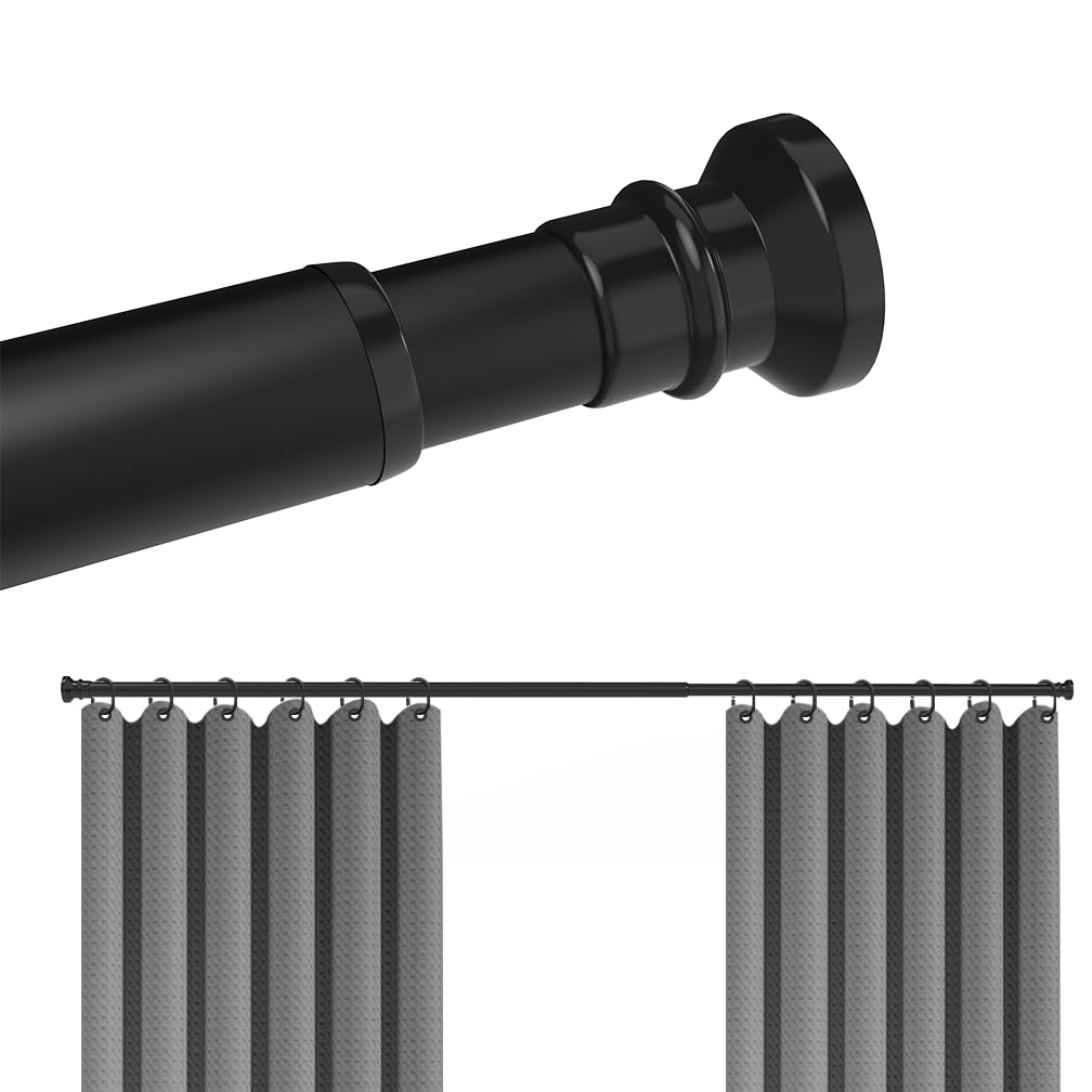 Hershii Extendable Wardrobe Rail 135-246cm, Adjustable Shower Curtain Rod, Clothes Hanging Tension Pole, No Drilling, Telescopic Rods for Kitchen Closet Cupboard Bathroom Window, Black