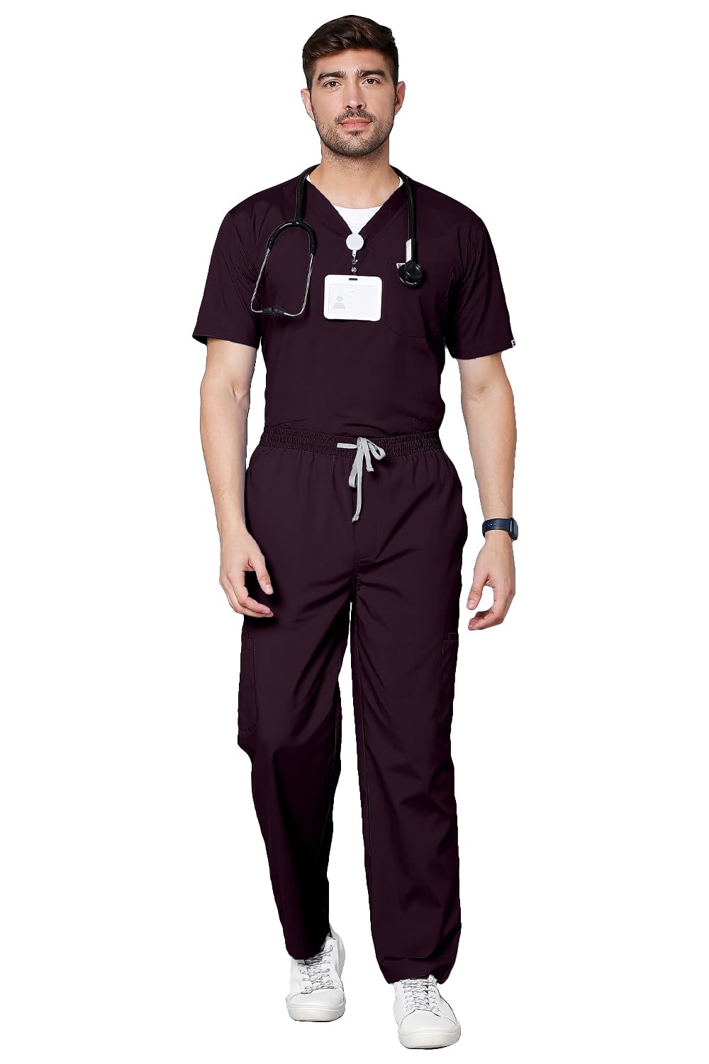 KNYA Men's Essentials Scrub Suit | 10 Pockets | Medical Scrub Top & Bottom | Half Sleeves | V neck | Uniform For Doctors And Dentists
