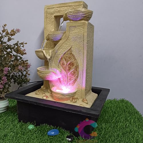 Image of Decorative Water Fountain for Home Decor, Office, Indoor & Outdoor, Garden, Puja Room, Vaastu, Reception, Spa, Gifting. (Gold Leaf Diya)