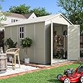 UDPATIO Outdoor Storage Shed 7.5x10.7 FT, Plastic Garden Shed for Bike, Garbage Can, Tool, Outside Sheds & Outdoor Resin Shed with Lockable Door for Backyard, Patio, Lawn, Standstone