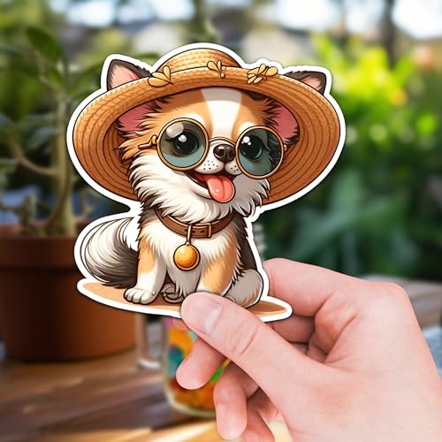 Image of Chihuahua Dog Sticker 8 Pcs (Large Size) Vinyl Stickers Laptop Waterproof Decal for Car Bumper Water Bottle Laptop Notebook Window Funny Party Birthday Decorations - Size 4 Inches