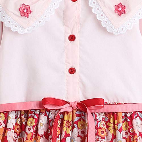 Image of Hopscotch Printed Knee Length Dress With Frill Lace And Tie Up For Girls