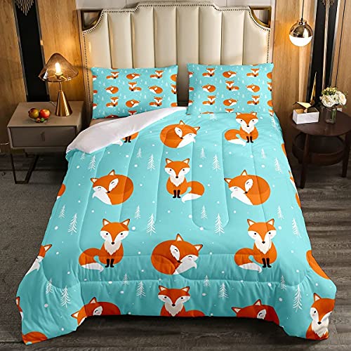 Loussiesd Kids Quilted Bed Cartoon Fox Print Bed Cover Single Animal Theme Winter Summer Bedspread Ultra Soft Comfortable Microfiber Forest Fox Pattern for Women Men Bedroom - Image 2