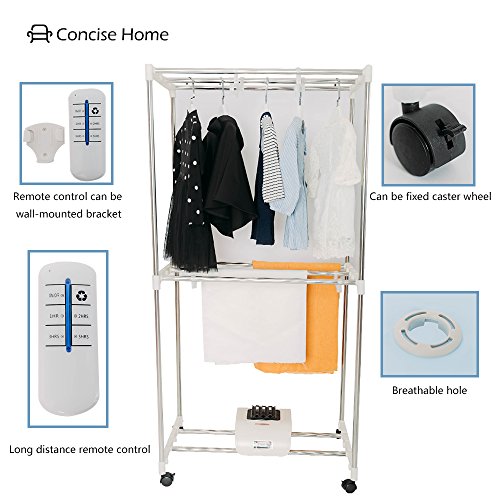 Concise Home Elektrische wasdroger 1000 W grote capaciteit 15 kg dubbellaags afstandsbediening energiebesparende warme lucht drogende garderobe - Image 4