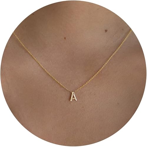Initial Necklaces for Women, 14k Gold Plated Dainty Gold Letter Necklace Personalized Tiny Initial Pendant Necklace Monogram Cute Letter Name Choker