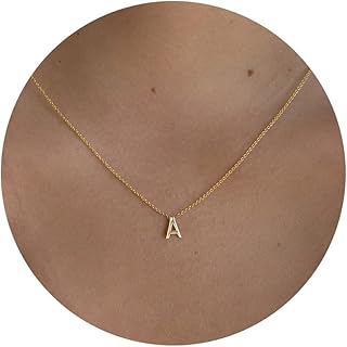 Initial Necklaces for Women, Dainty Gold Letter Necklace 14k Gold Plated Personalized Tiny Initial Pendant Necklace Monogram Cute Letter Name Choker Necklaces for Teen Girls Simple Jewelry