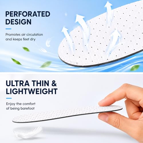 Image of 8 Pairs Breathable Shoe Insoles Inserts for Men Women, Double Layer Latex Foam Cushioning Insoles, Perforated Trim-to-Fit Replacement Shoe Inserts for Walking, Running, Work Shoes, Sizes(Black, White)