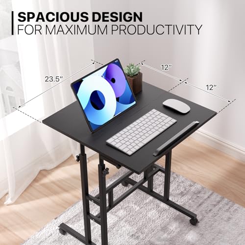MoNiBloom Mobile Desk Workstation Height Adjustable Rolling Laptop Stand Table with Wheels for Home Office Laptop Cart, Computer Desk, Black - Thumbnail 5