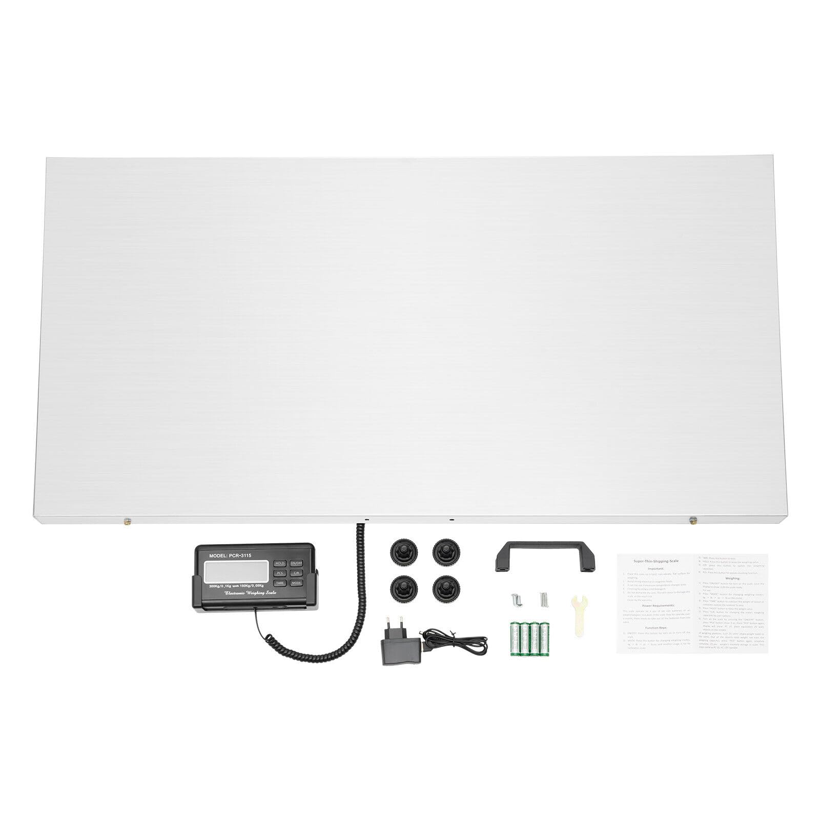 Bilancia digitale a piattaforma, in acciaio inox, elettronica veterinaria, 300 kg, con 4 batterie AA e adattatore di alimentazione, display LCD, grande bilancia per animali domestici, 103 x 53 x 4 cm
