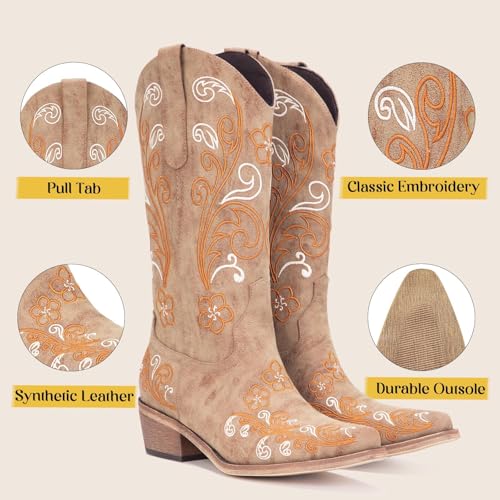 Image of Cowboy Boots for Women, Pointed Toe Chunky Heel | All-day walking comfort design, versatile for daily outfits, country music festivals and western style occasions