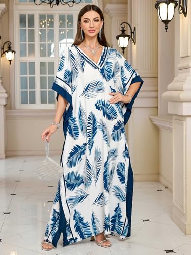 Image of KECVOT Kaftan Dresses for Women V-Neck Print Swimsuit Cover Up Plus Size Beach Caftan Lounge Dress