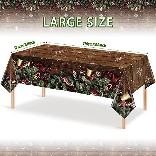 3 Pack Christmas Brown Wood Grain Tablecloth, Xmas Snowflake Gold Glitter Wooden Plastic Tablecovers, Rustic Barn Vintage Wooden Floor Backdrop For Christmas Western Winter Party Decors, 54 X 108 Inch #TOP1