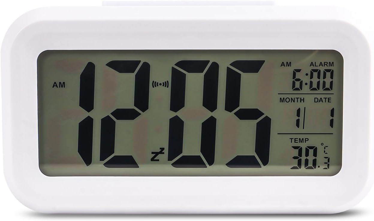 Digital Alarm Clock | Table Clock with Automatic Sensor, Date, Temperature & Night Light |Alarm Clock for Students, Heavy Sleepers, Home, Office & Bedroom| Timer for Study(White-Digital Clock)
