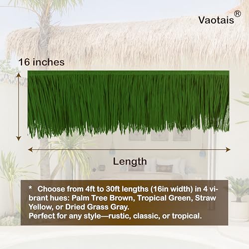 Mexican Style Synthetic Plastic Straw Thatch - 4 Colors (Palm Tree Brown, Tropical Green, Straw Yellow, Dried Grass Gray) - for Tiki Bar, Patio, Palapa & Party Decor (Tropical Green, 30ft x 16in) by Vaotais - Image 3