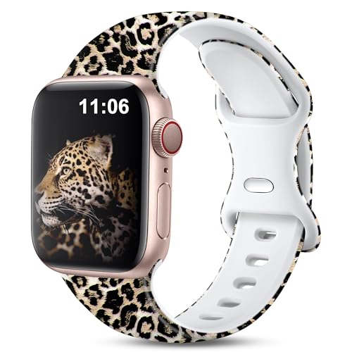 Lerobo Cheetah Band Compatible for Apple Watch Bands 40mm 38mm 41mm 42mm for iWatch Bands SE SE2 SE3 Series 11 10 9 8 7 6 5 4 3 2 1 Leopard Band for Women Men Silicone Fadeless Pattern Printed Bands