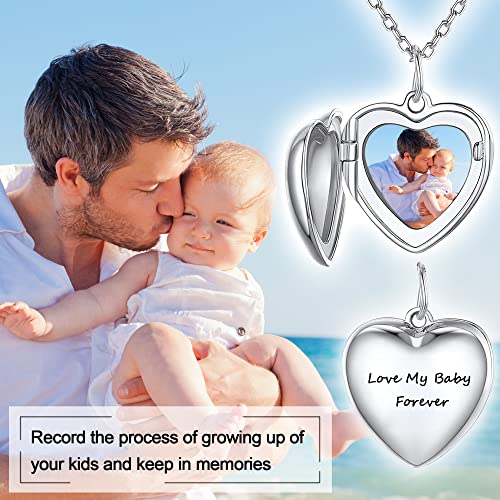 Sterling Silver Heart Locket Necklace For Women, Angel Wings Lockets Necklace For Women That Hold Pictures, Gold/Silver/Rose Gold Personalized Engrave Memorial Lockets For Kids Girl With Chain 12-22In #TOP4