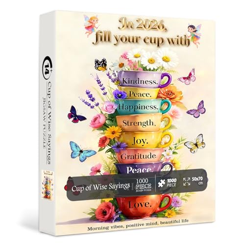 PICKFORU Rompecabezas Cup of Wise Sayings 1000 Piezas, Rompecabezas en Forma de Tazas de Flores para Adultos, Mariposa, Rompecabezas Desafiante y Único miniatura 1