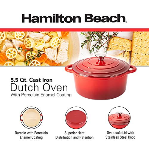 Hamilton-Beach-Enameled-Cast-Iron-Dutch-Oven-55-Quart-Red-Cream-Enamel-Dutch-Oven-Pot-with-Lid Hamilton Beach Enameled Cast Iron Dutch Oven 55 Quart Red Cream Enamel Dutch Oven Pot with Lid