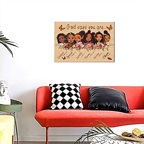 African American Wall Art Black Girl Canvas Wall Art Decor Little Black Girls God Says You Are Canvas Print Pictures Black Kid Art Wall Decor For Living Room Bedroom Bathroom Ready To Hang 12X18 Inch #TOP3