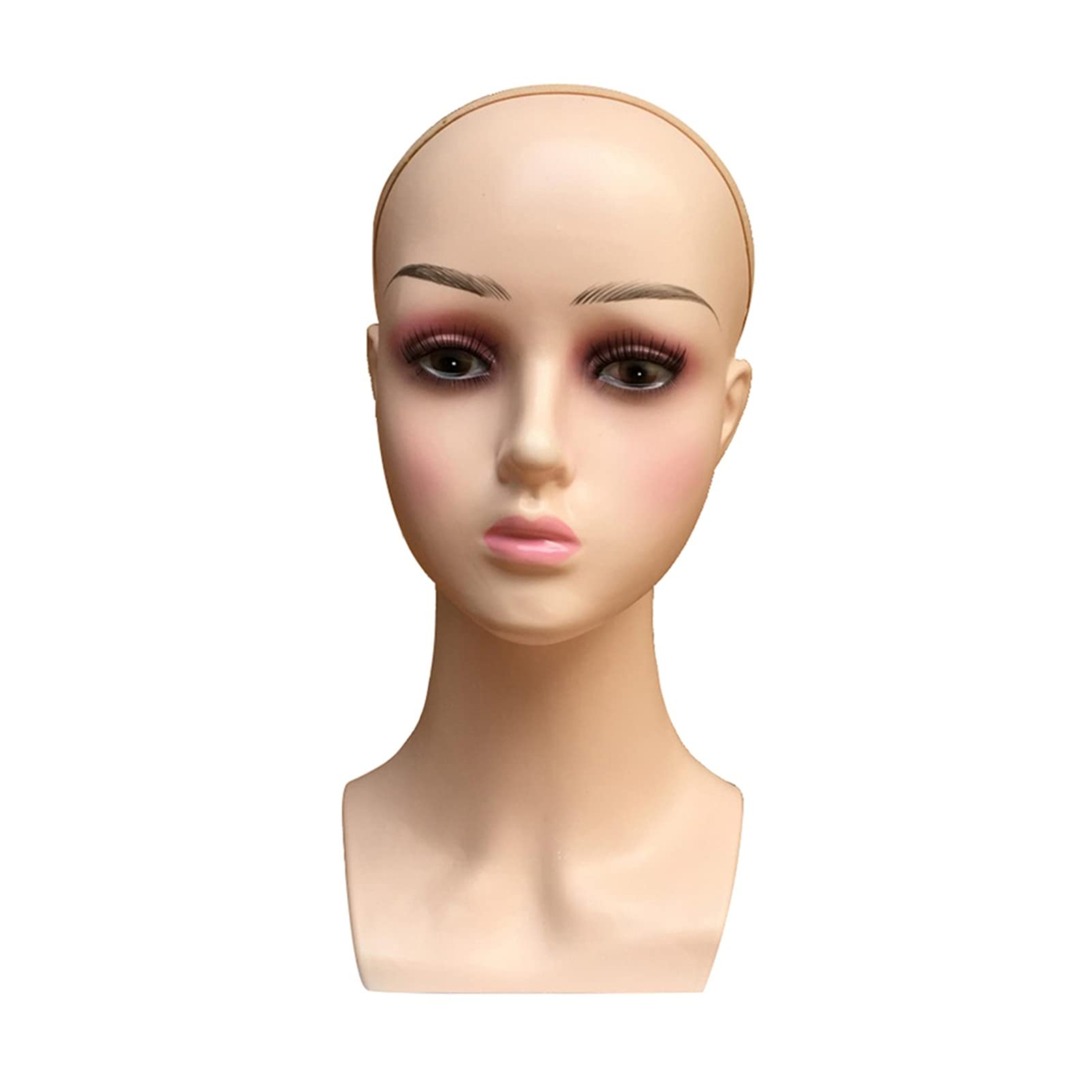 Kobieta profesjonalna kosmetologia łysa manekin głowa do tworzenia peruk, wyświetlanie peruk, okulary, włosy z WIG Net Cap(Pink Lips)