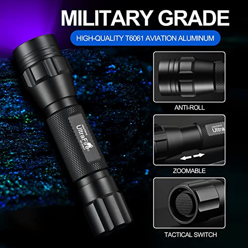 Image of ULTRAFIRE UV Flashlight for Resin Curing, 395nm LED UV Curing Light, Zoomable Blacklight Flashlight for Pet Urine, Cat Dog Stains, Bed Bug, Household Wardrobe Toilet WF-508UV
