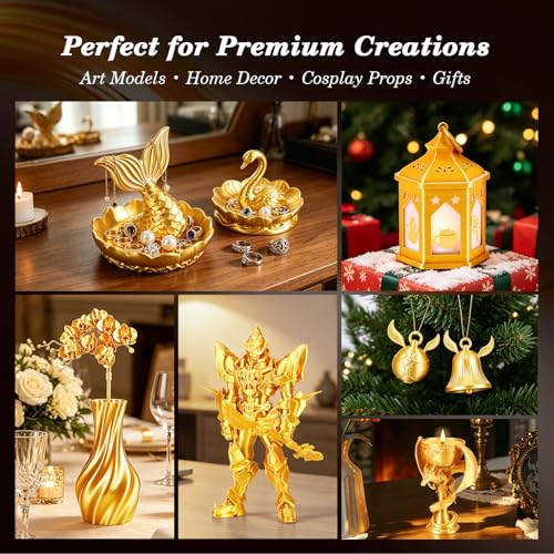 Image of Silk Gold PLA Filament 1.75mm, Metallic Gold 3D Printer Filament, Shiny Silk PLA Filament High Gloss Finish, Easy to Print, ±0.03mm Accuracy, 1kg Spool, AMS Compatible