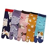 Rainjia Lot de 5 paires de chaussettes Tongs Tabi pour femme - Chaussettes japonaises à deux orteils - Taille 34-39 - Chaussettes à orteils en coton Geta - Chaussettes élastiques pour femme