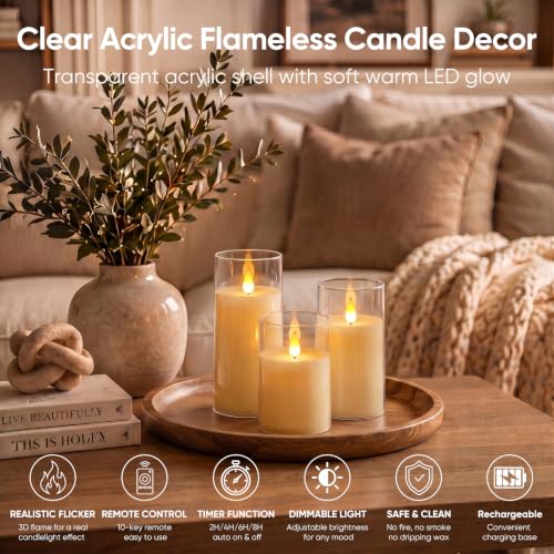 Image of Homemory Ivory Rechargeable Flameless Candles with Remote Timer, Set of 3