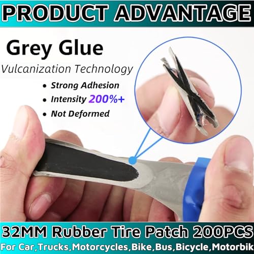 Image of Flat Tire Repair Kit 200PCS 32MM，Car Tire Patch Kit Heavy Duty Bike Tire Patch Kit Tire Repair Tools Bike Patch Kit Bike Tire Repair Kit Motorcycle Tire Repair Kit For Car Truck Motorcycle Bike