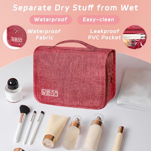 Image of Toiletry Bag Travel Bag with Hanging Hook for Women and Men,Red