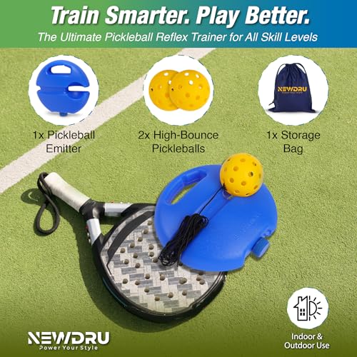 Image of NEWDRU PicklePlay Pro - Pickleball Trainer Set | Reflex Training Ball | Skill Booster for Beginners & Pros | Indoor & Outdoor Use - Blue