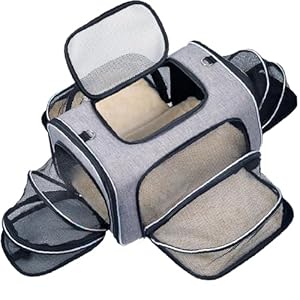4 Sides Expandable Cat Travel Bag Airline Approved Collapsible Cat Soft-Sided Carriersexpandable pet Carrier，Folding Soft Sided Transport Tote Bag for Kittens,Dog & Small Animals、Removable Fleece Pad