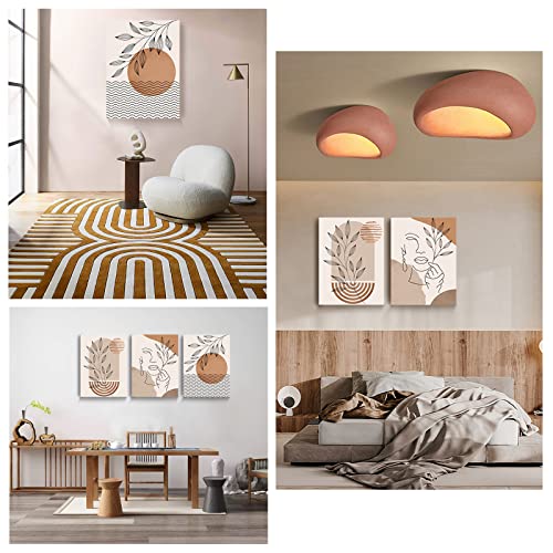 SERIMINO Boho Framed Wall Art Set of 3, Minimalist Wall Decor Living Room, Geometric Line Leaf Sun Moon Canvas Artwork Paintings for Bathroom, Home Decor Print, 12"x16"