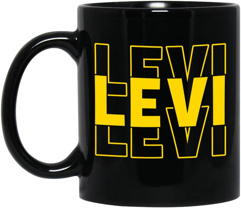 Levi - Personalized Name Coffee Mug, Custom Gift For Levi, Stacked Names Black 11oz Ceramic Tea Cup