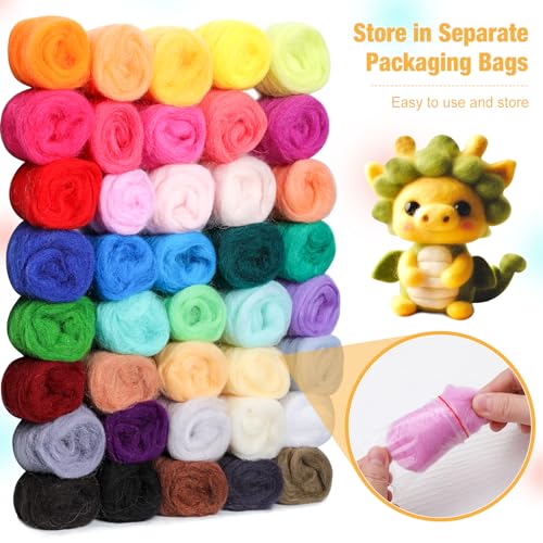 Image of Mayboos Needle Felting Starter Kit, Wool Roving 40 Colors Set | 3g per Color, Felting Kits for Beginners Adult, with Instruction Included for Felted Animal Needle Felting Supplies